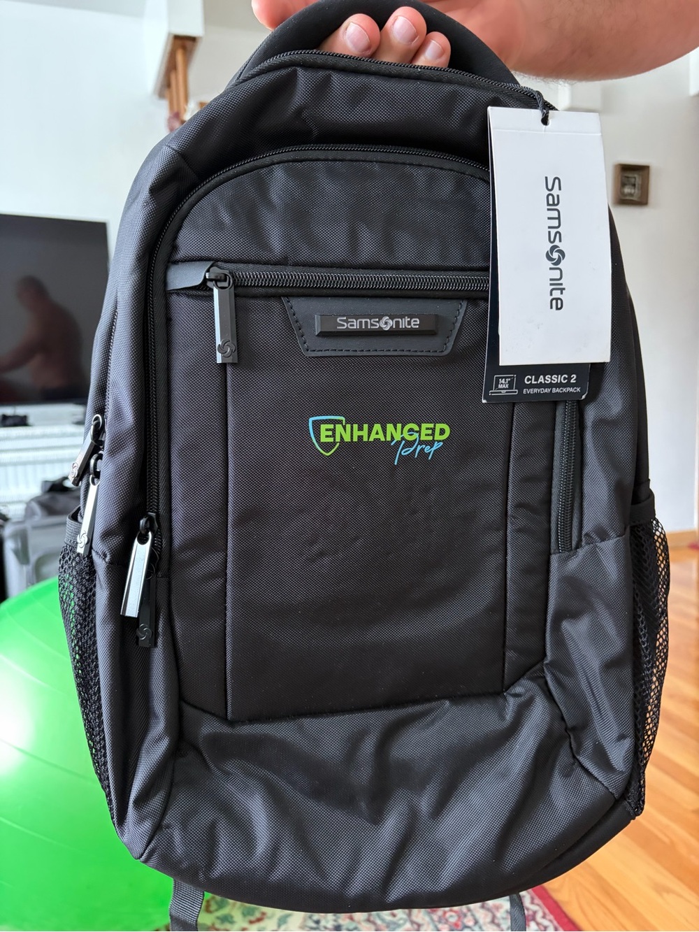 Samsonite Black Backpack with Green & Teal Logo
